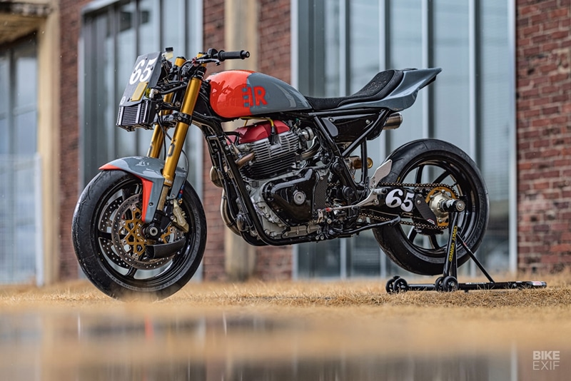 Called the GT 650 RS is heavily modified into a race machine with styling that harks back to AMA superbikes of the 80s. Builder Kim Chi-hyun, the founder of Crazy Garage, kept an uprated engine as the core of this build. It’s full of S&S Cycle parts, including high compression pistons, a hot cam, and a heavy-duty clutch. Fueling is controlled by a Dynojet Power Commander with autotune, which also compensates for the airbox removal and the custom free-flowing exhaust system. (Source: Bikeexif)
