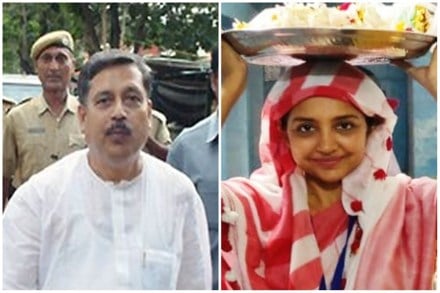 Former CPIM Cabinet minister Susanta Ghosh (left) and June Malia of TMC.