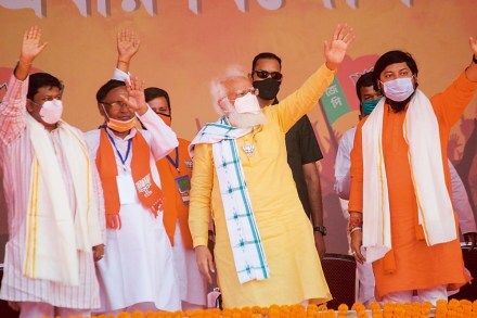 Prime Minister Narendra Modi during an election campaign rally in support of BJP party candidates for West Bengal Assembly Polls at Gangarampur in South Dinajpur district (PTI Image)
