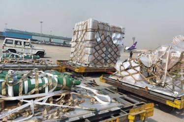 A special flight from the US brought to Delhi the country's fifth consignment of medical aid comprising 545 oxygen concentrators.