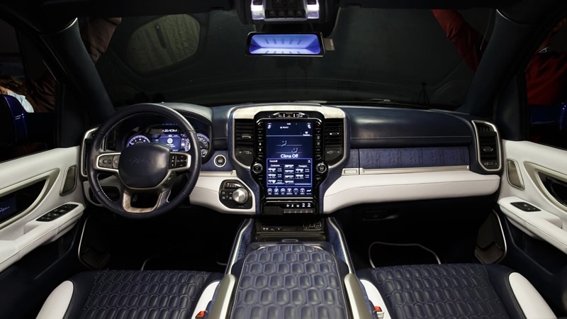 The engine is paired with an eight-speed transmission and it gets switchable rear/four-wheel-drive with an electronic locking differential. There will also be a mild-hybrid HEMI that RAM also does for the 1500.