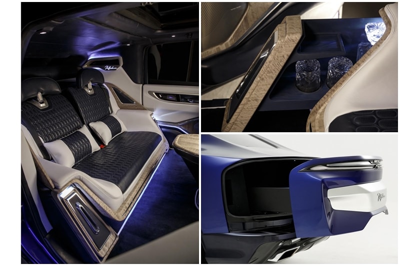 Aznom says that the rear seats are 'not unlike a throne' and as standard, the Palladium's inerds are covered in Foglizzo leather, inlcuding the roof. It gets fancy big screens for the passengers and posh glass holders. Have you seen such a boot opening on any other car? Wrong question, have you such a car before?
