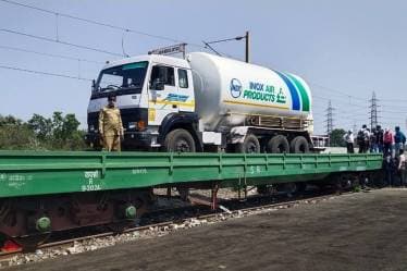 Oxygen Express, liquid medical oxygen, oxygen to Uttar Oradesh, covid surge, scarcity of medical oxygen to covid patients, two trucks of 15,000 litres of medical oxygen, Uttar Pradesh Health Minister Jai Pratap Singh