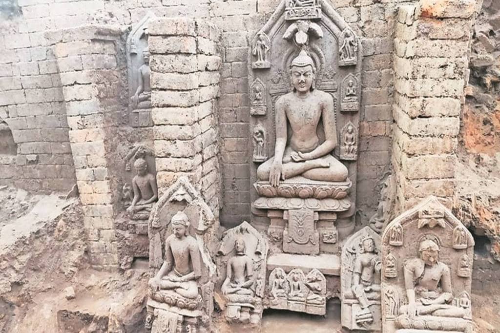 In addition to several Buddhist deities and statues like that of Taras, Buddha, found at the site, the ASI has also come across a handful of Shaivite remains including the Shaivite goddess Maheswari.(Credit: The Indian Express)