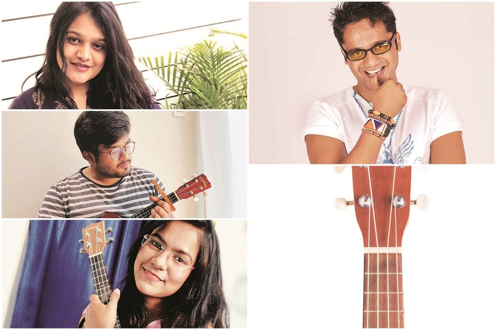 A ukelele has four strings, while an average guitar has six. its fretboard and frets are also much smaller