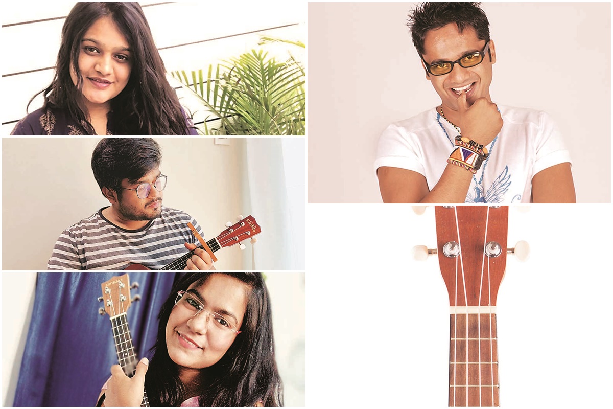 A ukelele has four strings, while an average guitar has six. its fretboard and frets are also much smaller A ukelele has four strings, while an average guitar has six. its fretboard and frets are also much smaller