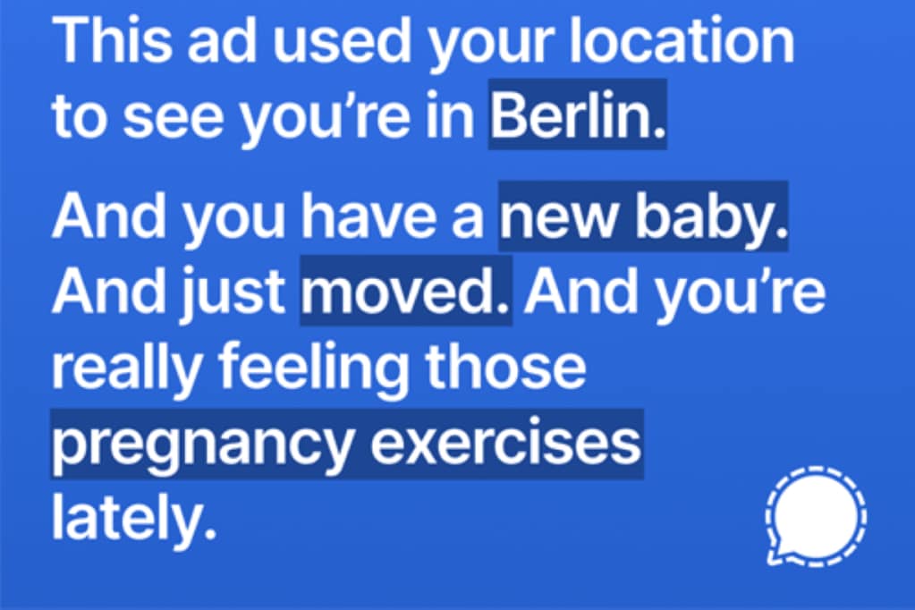 Signal used Facebook and Instagram's shared adtech tools. (Image: Signal graphic)