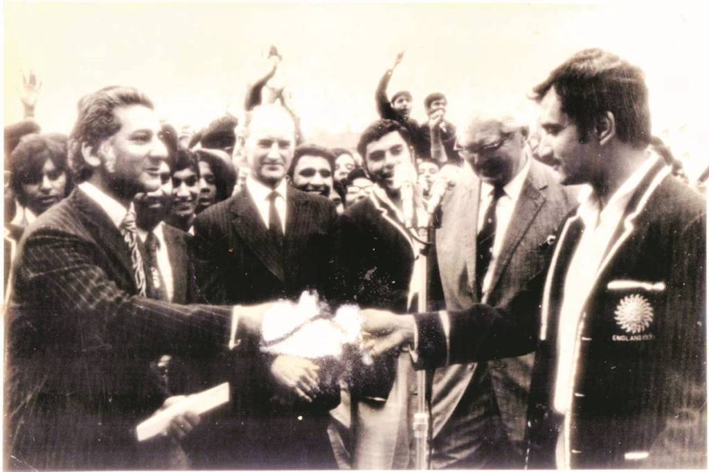 Captain Ajit Wadekar receiving the winners’ cheque after the series win at The Oval Image courtesy: Boria Majumdar