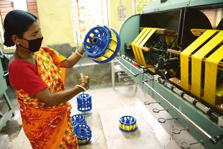 A worker at a silk factory in Agartala (Express photo)