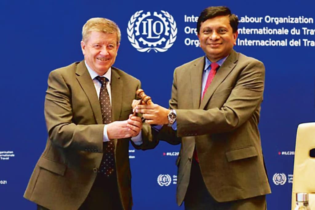 Union labour secretary Apurva Chandra (right)