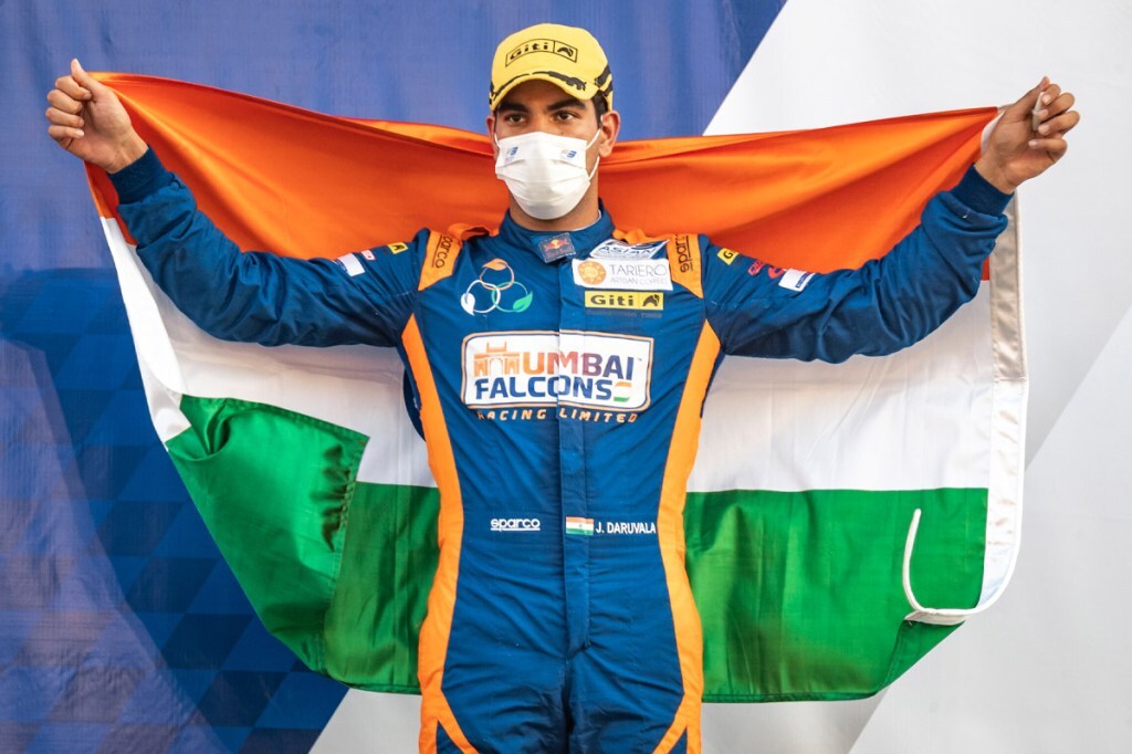 Jehan Daruvala, after his podium finish in the F3 Asian Championship in 2021 (Image Source: Red Bull Content Pool)