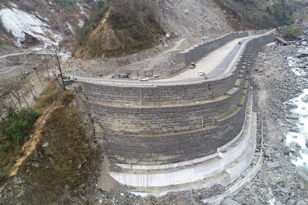 A rockfall embankment having 320 meters length and 10 meters height has also been constructed that will protect the road from the direct impact when debris and rocks fall.