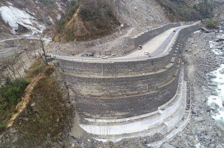 A rockfall embankment having 320 meters length and 10 meters height has also been constructed that will protect the road from the direct impact when debris and rocks fall.