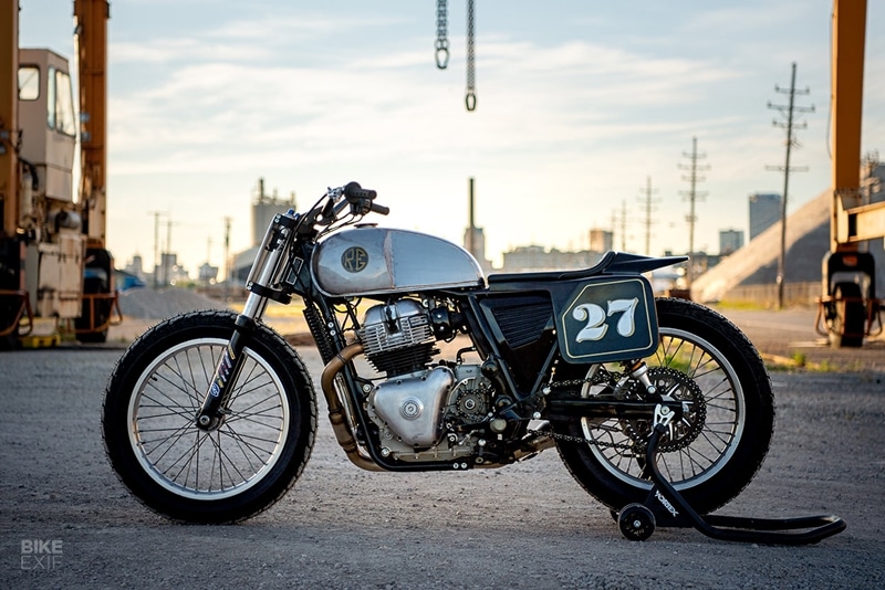 Nean Kiskela’s flat tracker: Nean Kiskela is a formidable competitor. She used to own her own moto repair and custom shop, but has been working at Icon Motosports in Portland for the last five years. Nean kicked off her build with a couple of parts from the program sponsors: the Saddlement tail section and the S&S Cycle exhaust system. Next up was a Dynojet Power Commander V unit and a Quick Shift kit, along with a high-flow air intake from S&S. One standout piece is the bike’s fuel tank. Nean loved the look of the welds and wanted to save a buck, so she scuffed up the metal with a Scotch Brite pad and sprayed over it with a $27 can of clear coat. (Source: Bikeexif)