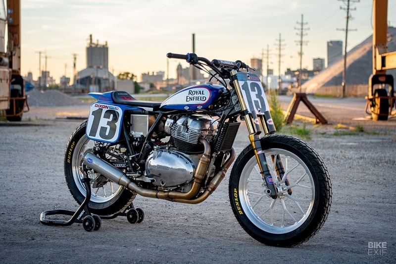 Sarah Dixon’s flat tracker: Sarah Dixon earns a living as a medical transportation driver, but racing is in her genes. Her mother was a drag racer, her father competed in flat track at a national level, and her grandfather was a racer—so Sarah’s been on two wheels from the age of two. So it’s little wonder that her race bike has a quintessential American flat track vibe to it. (Source: Bikeexif)