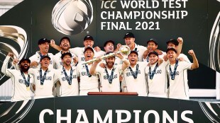 New Zealand's Kane Williamson with the trophy and teammates after the final win at the ICC World Test Championship (Image: Reuters)