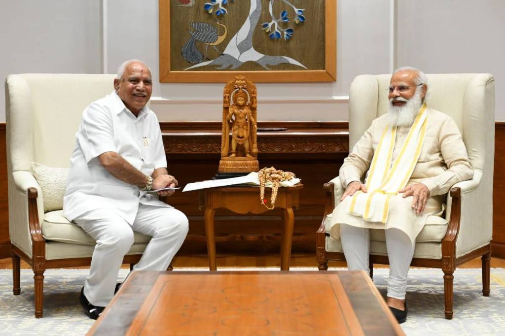 BS Yediyurappa met Prime Minister Narendra Modi in Delhi on July 16. BS Yediyurappa met Prime Minister Narendra Modi in Delhi on July 16.