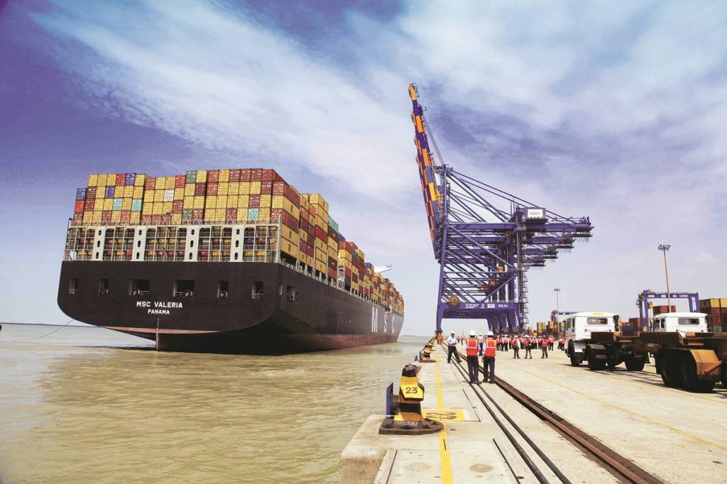 MSC Valeria, one of the largest container ships to visit India, docks at Mundra Port in Gujarat. The 165500 DWT (Dead weight Tonnage) ship measuring about 16 meters in length had come from Xingxang port in China. MSC Arica weighing 115518 DWT was the last biggest container ship to visit Mundra in January 2011. Express archive photo.