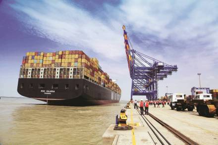 MSC Valeria, one of the largest container ships to visit India, docks at Mundra Port in Gujarat. The 165500 DWT (Dead weight Tonnage) ship measuring about 16 meters in length had come from Xingxang port in China. MSC Arica weighing 115518 DWT was the last biggest container ship to visit Mundra in January 2011. Express archive photo.