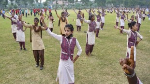 School girls practice for the 75th Independence Day function in Patiala (PTI Image)