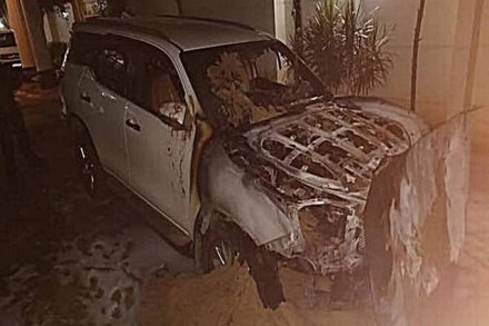 Bommanahalli BJP MLA Satish Reddy's cars were, parked in the premises of his house, were set on fire my unknown miscreants late on Wednesday night. (Express Photo)