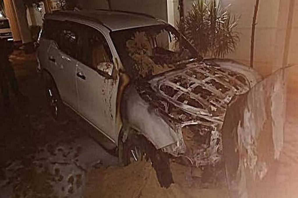 Bommanahalli BJP MLA Satish Reddy's cars were, parked in the premises of his house, were set on fire my unknown miscreants late on Wednesday night. (Express Photo)