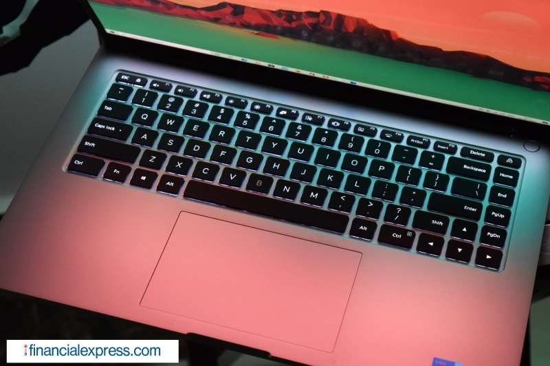 The Mi Notebook Ultra has a backlit keyboard with three levels of illumination. Xiaomi says it is also offering a trackpad that is 62% larger than the one in the previous generation of Mi Notebook 14 series. Individual keys have 1.5 mm travel and the trackpad supports Windows Precision Drivers. Interestingly, Xiaomi has also squeezed in a dedicated ‘macro’ key, a popular staple among many gaming laptops but also something, we don’t see a lot in a laptop of its class. It’s a handy addition. (Photo credit: Saurabh Singh/Financial Express)