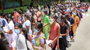 Aspirants of NEET outside an examination centre in Vellore (PTI Image)