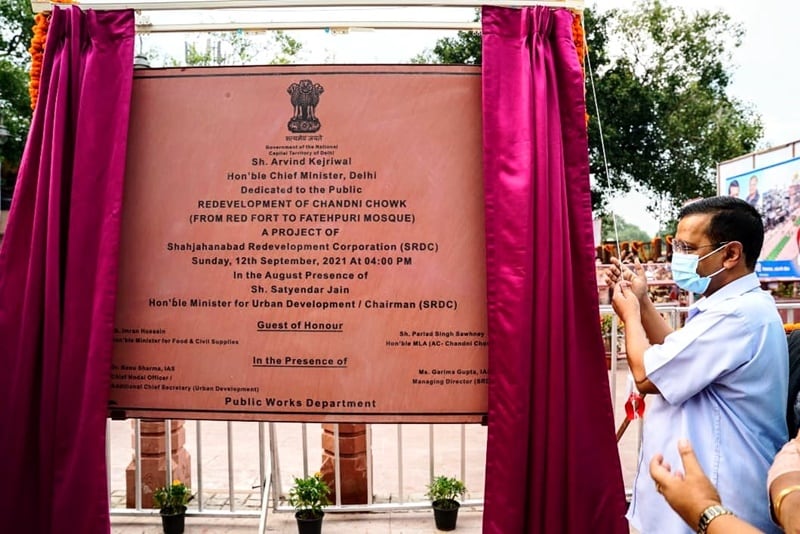 Delhi CM Arvind Kejriwal on Sunday inaugurated the restored Chandni Chowk stretch in the presence of Satyendar Jain, Delhi Minister for Urban Development. (Image: Satyendar Jain Twitter)