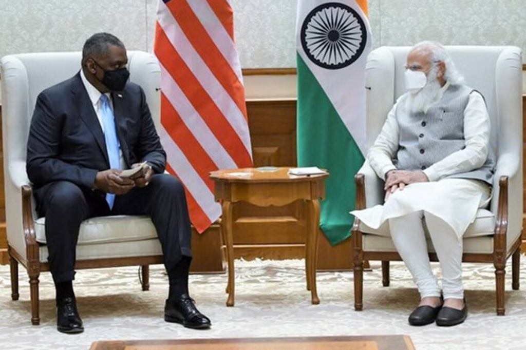 Prime Minister Narendra Modi and United States Secretary of Defence Lloyd James Austin III