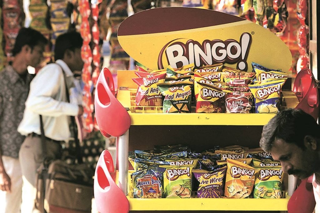 Bingo wafers, made by ITC Ltd., sit for sale at a shop in Mumbai, India, on Sunday, Jan. 6, 2008. Credit Suisse Group raised its share-price estimate for ITC Ltd., India's biggest cigarette maker to 242 rupees from 194 rupees. Photographer: Adeel Halim/Bloomberg News Bingo wafers, made by ITC Ltd., sit for sale at a shop in Mumbai, India, on Sunday, Jan. 6, 2008. Credit Suisse Group raised its share-price estimate for ITC Ltd., India's biggest cigarette maker to 242 rupees from 194 rupees. Photographer: Adeel Halim/Bloomberg News