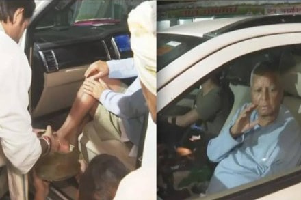 Tej Pratap sat on dharna alleging that his detractors of preventing him from spending time with his father whom he had received at the airport.