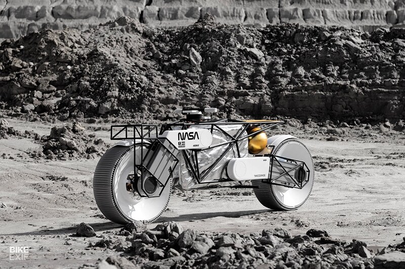 This design is out of this world! Well, it definitely is for out of this world. About a year ago, Russian designer Andrew Fabishevskiy came up with a concept of a lunar rover that was unlike usual rover designs been used do far and more like a motorcycle. Now, Hookie Co. have actually brought it to life with a rover built around Cake drivetrain. The Moon motorcycle was conceived in Moscow, built in Dresden and will be at display at the Petersen Museum in Los Angeles. (Source: Bikeexif)