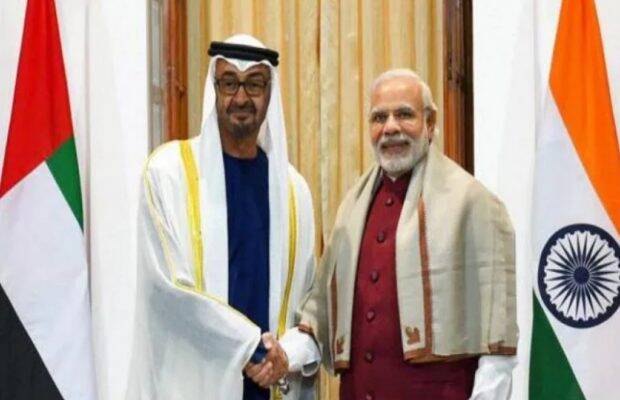 Prime Minister Narendra Modi with Sheikh Mohammed bin Zayed Al Nahyan, Crown Prince of Abu Dhabi. (PTI Image)