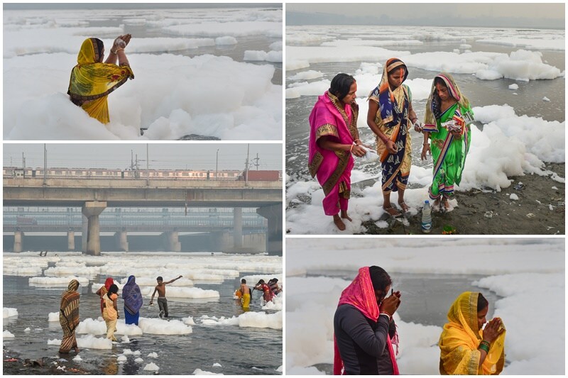 Chhath puja, Chhath puja 2021, yamuna river, delhi, delhi pollution, delhi air pollution, toxic foam