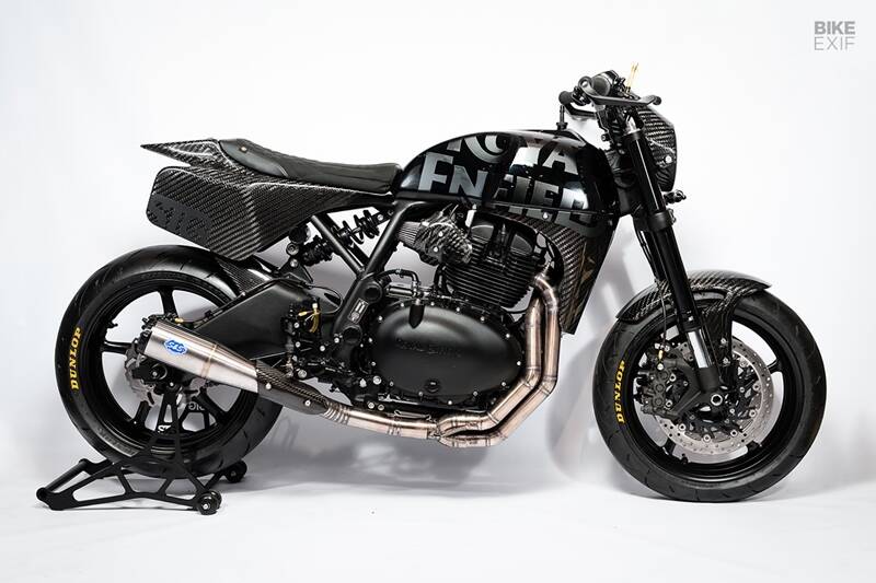 STG’s workshop is based in Buenos Aires, and run by Marcelo Obarrio and Germán Karp. “We were inspired by Pikes Peak race bikes, with that flat track seat that we really like. All aspects of the bike were redeveloped with the goal of performance. Not just to look good, but also to behave well on track. We are not experienced track riders, but we have fun chasing the apex. And this bike is street legal too,” he says. (Source: Bikeexif)