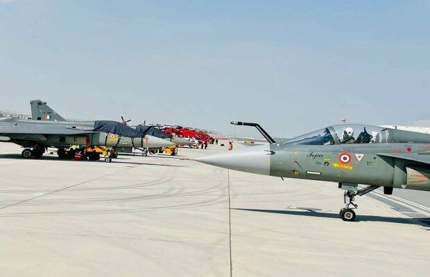 HAL’s LCA had its first international exposure was in the Bahrain International Air Show which was in 2016. (Credit: India Air Force from Dubai)