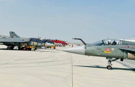 HAL’s LCA had its first international exposure was in the Bahrain International Air Show which was in 2016. (Credit: India Air Force from Dubai)