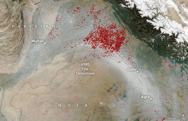 Jethva added that there are still a few weeks to pass before the paddy harvest season comes to the end and the incidents are likely to increase further.(Credit:NASA)