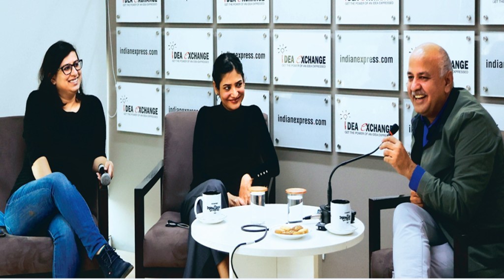 (From left) Mallica Joshi, Chief Reporter, and Ritika Chopra, National Education Editor, The Indian Express, with Manish Sisodia, Deputy Chief Minister, Delhi (Image: Prem Nath Pandey) (From left) Mallica Joshi, Chief Reporter, and Ritika Chopra, National Education Editor, The Indian Express, with Manish Sisodia, Deputy Chief Minister, Delhi (Image: Prem Nath Pandey)