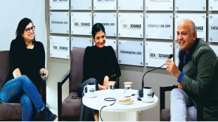 (From left) Mallica Joshi, Chief Reporter, and Ritika Chopra, National Education Editor, The Indian Express, with Manish Sisodia, Deputy Chief Minister, Delhi (Image: Prem Nath Pandey)