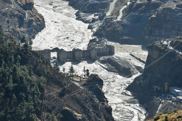 A aerial view of Tapovan barrage two days after a glacier broke off in Joshimath causing a massive flood in the Dhauli Ganga river, in Chamoli district of Uttarakhand on February 9, 2021. (PTI Photo)