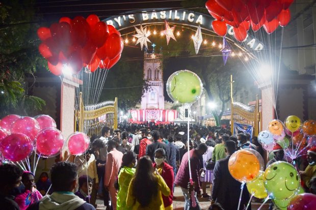 Christmas Eve Mass at St Mary's Church in Secunderabad saw many worshippers in attendance. (Image: PTI)