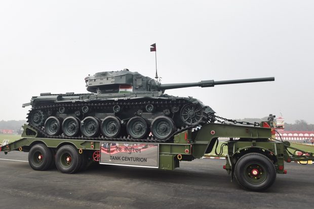 Centurion Tank on display during the full dress rehearsal for the Army Day Parade, at the Army Parade Ground in New Delhi. (PTI Photo)