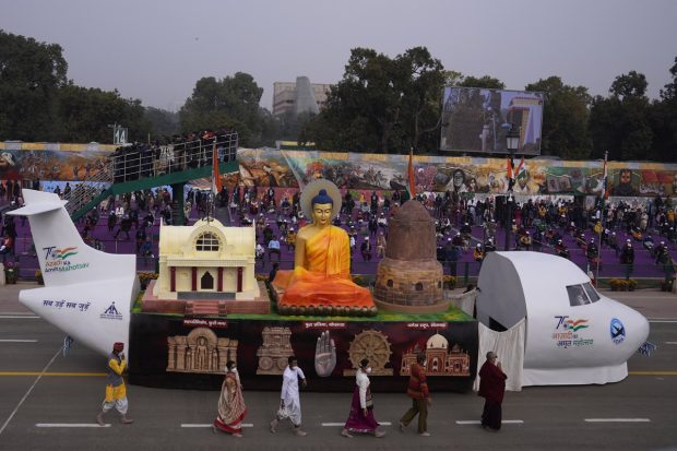 Tableaux of ministry of civil aviation moves through the ceremonial Rajpath boulevard during India's Republic Day celebrations in New Delhi. (AP Photo)