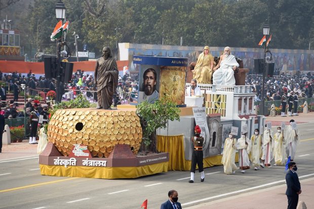 Ministry of Culture tableau during the Republic Day Parade 2022, at Rajpath in New Delhi. (PTI Photo)