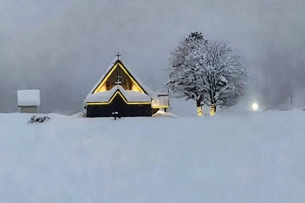 A snow covered church in Gulmarg. (PTI Photo)