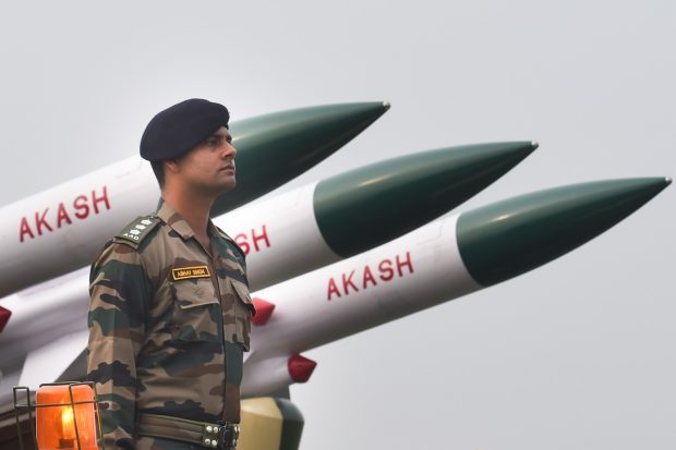 Akash Missile system on display during the full dress rehearsal for the Army Day Parade, at Army Parade Ground in New Delhi. (PTI Photo)