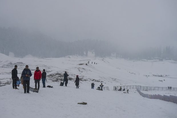 Gulmarg, the famous skiing resort in north Kashmir, recorded a low of minus 3.5 degrees Celsius -- up from previous night's 4.0 degrees Celsius. (PTI Photo)
