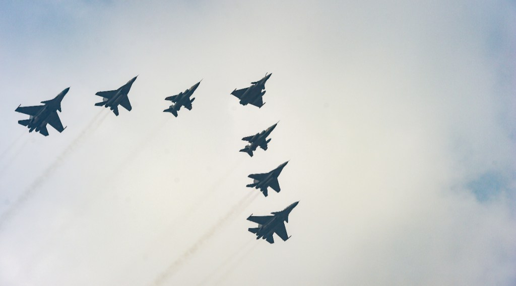Indian Air Force fighter jets flypast during the Republic Day Parade 2022 in New Delhi on Wednesday. (PTI photo) 